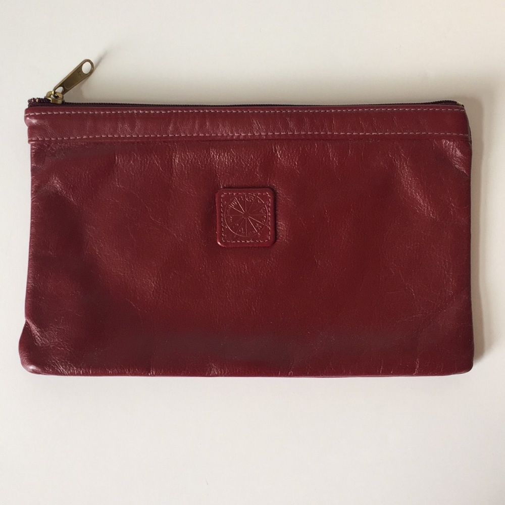 Vintage Astrology Leather Makeup Zip Bag Burgundy